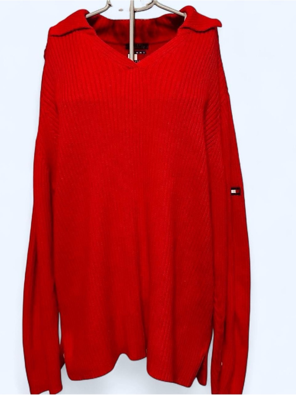 Tommy Hilfiger Bright Red V-Neck Sweater